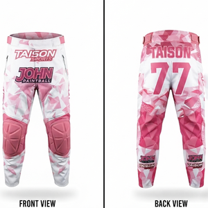 Premium 280 GSM Polyester Spandex Men Paintball Pant Pink White Reinforced Panel Custom Sublimation Print Logo <b>Padded</b> Knees - Product Image 1