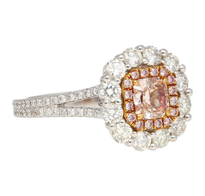 Women's 18K Gold Plated Engagement <b>Ring</b> With Emerald Cut Pink Diamond And Pave Setting Halo Glam Style - Product Image 3