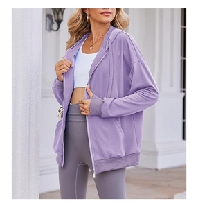 Sudadera con Capucha para Mujer, 100% Algodón, Manga Larga, Cuello Redondo, Hombros Caídos, Color Sólido, Cómoda, Casual, con Cierre, al Mejor Precio - Product Image 6