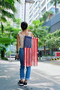 Tenture murale du drapeau américain en macramé bohème moderne pour la décoration de la maison le jour de l'indépendance américaine ou le 4 juillet - Product Image 2