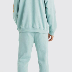 Conjunto de Sudadera con Capucha Azul Marino para Hombre, Corte Holgado, Forro Polar, Estampado de Letras, Chándal Informal con Bolsillo, Ropa de Otoño - Product Image 3