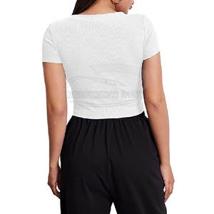 Camiseta sin mangas informal de gimnasio para mujer con logotipo personalizado, con cuello redondo Camiseta de punto y mangas cortas, ropa deportiva de etiqueta privada - Product Image 4