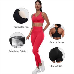 Ensemble de sport 3 pièces pour femme : Leggings extensibles quatre directions couleur unie, soutien-gorge de sport et ensemble de yoga personnalisable – Prix de gros - Product Image 2