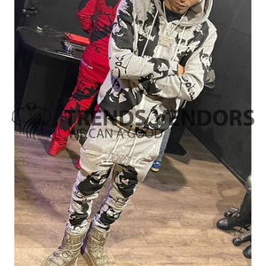 Conjuntos de Sudadera con Capucha y Pantalones Acampanados con Efecto Desgastado y Parches, Estilo Urbano, Trajes Deportivos con Cremallera - Product Image 3