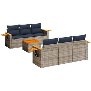 Set Divano da Esterno in Polyrattan Grigio con Cuscini, Arredamento da Giardino 7 Pezzi Modello D0100X3M44P - Product Image 4