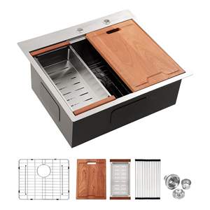 16 Gauge Stainless Steel or Gunmetal Black Drop-In <b>Workstation</b> Sink Topmount Single Bowl Kitchen Sink - Product Image 4