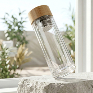 Bouteille <span class=keywords><strong>d</strong></span>'eau en verre borosilicate avec infuseur à thé, double paroi, écologique, pour cadeaux <span class=keywords><strong>d</strong></span>'affaires - Product Image 1