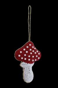 เครื่องประดับแขวนรูปเห็ดประดับลูกปัด – งานปักมือแบบซารีและซาร์ดอซี งานฝีมืออินเดีย ของตกแต่งทำมือสำหรับรอมฎอน อีด และของขวัญคริสต์มาส - Product Image 3