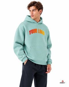 Sweat-shirt unisexe vert menthe à capuche zippé, en polaire oversize, décontracté, avec logo imprimé sur le devant, coupe ample, pour l'hiver, écologique - Product Image 3