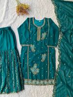 Ensemble de robe palazzo élégante pour femmes en georgette de fox avec broderie de sequins et perles, tenue de fête traditionnelle pour toutes les saisons