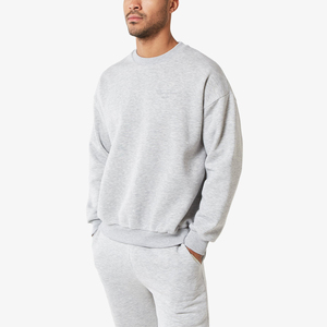 Conjunto Deportivo de Algodón Gris para Hombre, Cuello Redondo, Manga Larga, Color Sólido, Pantalones Casuales con Bolsillos Laterales, Cintura Elástica, Ropa de Otoño - Product Image 4