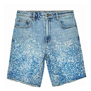 Shorts en jean bleu clair tendance pour homme 2026, 100 % coton, ourlet brut, style vintage streetwear, denim cristallisé, mode Y2K - Product Image 4