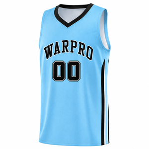Camiseta de Baloncesto Warpro, Cuello en V, Sin Mangas, Azul Claro, Sublimada, Nombre y Número Personalizados, Unisex, Adulto, Corte Regular - Product Image 3