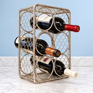 Range-bouteilles captivant en forme de cage avec anneau circulaire, finition or antique, autoportant, pour rangement multi-bouteilles - Product Image 1