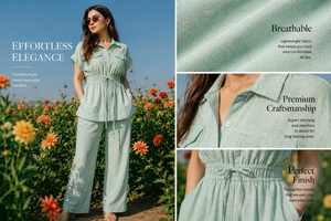 Premium Women <b>Linen</b>/Cotton Bohemian Plaid Cargo <b>Set</b> Mandarin Collar <b>Shirt</b> Pleated <b>Shorts</b> <b>Set</b> Timeless Comfort Casual Two Piece - Product Image 6