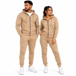 Sudadera con capucha unisex marrón personalizada con cremallera completa, conjunto de chándal de algodón y forro polar, ropa informal para estar en casa, conjunto deportivo, producción a granel, servicio de exportación - Product Image 4