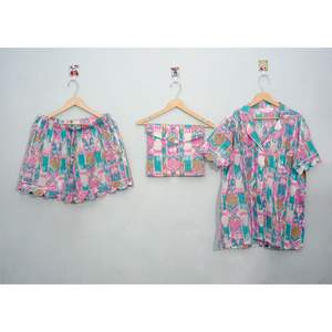 Nueva Llegada: Conjunto de Pijama Corto de Verano 100% Algodón con Estampado Simple a Mano, Suave, Ligero y Cómodo para Mujer - Product Image 1