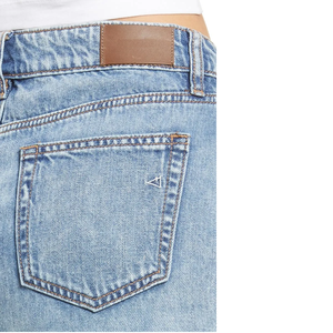Mini-jupe en jean bleu clair à poches plaquées taille basse pour femme, en pur coton, coupe droite, durable, idéale pour l'été - Product Image 5