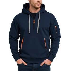 Men's Half Zip Hoodie with Utility Pocket Heavyweight Cotton Fleece Streetwear Sweatshirt Custom OEM - Product Image 1