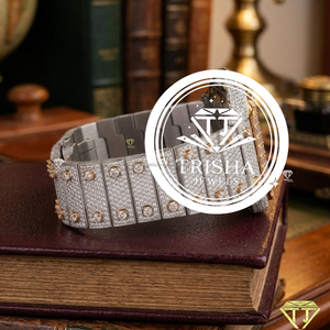 Reloj Unisex de Lujo con Incrustaciones de Diamantes Moissanite VVS Azul Oscuro, Estilo Hip Hop Personalizado, Correa de Goma Resistente al Agua - Product Image 3