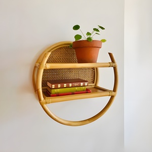 Étagère ronde en rotin en bois nordique, étagère en bois circulaire, décoration d'intérieur, salon, chambre à coucher, étagères faites à la main - Product Image 4