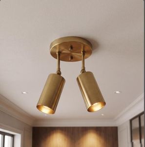 Plafonnier semi-encastré en laiton massif de style Mid-Century – Spot lumineux minimaliste avec abat-jour en forme de tambour de 6 pouces - Product Image 2