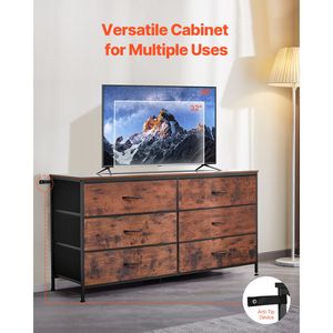 Cassettiera Alta con Struttura in Acciaio Robusto, 6 Cassetti e Mobile TV Integrato, per Organizzazione e Stoccaggio in Seminterrato o Armadio - Product Image 6
