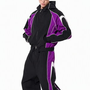 Survêtement coupe-vent pour homme, couleur noire, manches longues, capuche, fermeture éclair, coupe ample, streetwear, respirant, polyester, nylon - Product Image 1