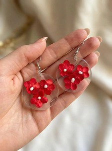 Pendientes de Resina con Flores Rojas Hechos a Mano, Pendientes Colgantes Circulares Modernos para el Día de San Valentín, Regalos Promocionales Novedosos - Product Image 2