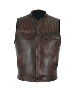 Chaleco de Cuero Marrón Vintage para Hombre, Cuello Alto, Acolchado, Estilo Motero - Product Image 1