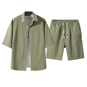 Casual Summer Men's Clothing 2 Piece All Plain Suit Summer Button <b>T</b> <b>Shirt</b> and Short Set for Men Sale in Very Cheep Price - Product Image 3