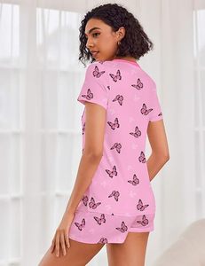 Unisex Solid <b>Butterfly</b> Print 2-Piece Shorts Set O-Neck Short Sleeve Regular Fit Casual Summer Outfit with Pocket Stretch - Product Image 6