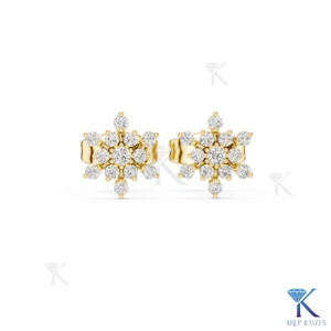Lab Grown Diamond Snowflake <b>Stud</b> Earrings 13 Stone Cluster 14K 18K Solid Gold Fine Women Jewelry Bridal Anniversary Gift - Product Image 4