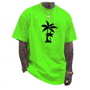 T-shirt blanc à manches courtes pour homme avec imprimé palmier, col rond décontracté, coupe classique, en jersey de coton - Product Image 6