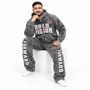 Ensemble de survêtement polaire à capuche personnalisé pour homme RexFit Sports, imprimé, vêtements décontractés d'automne, gris, 100% polyester, survêtement personnalisé OEM - Product Image 1