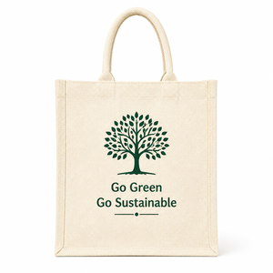 ถุงช้อปปิ้งผ้ากระสอบขนาดกลาง ลายตัวอักษร Go Green Go Sustainable  แบบเรียบ สำหรับงานแต่งงาน ใส่ของชำ หูหิ้วยาว - Product Image 1