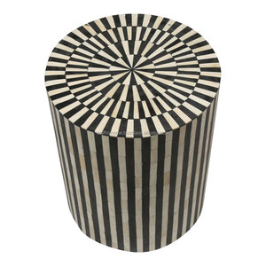 Tabouret d'appoint rond moderne en bois avec incrustation d'os noir style Art Déco pour chambre et salon, décoration intérieure - Product Image 6