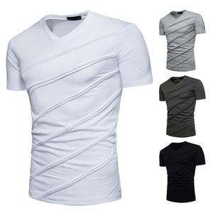 Vente en gros de T-shirts d'été pour hommes, nouvelle mode, à manches courtes, décontractés, col en V, unis, coupe ajustée, très demandés, en promotion - Product Image 5