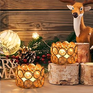 Set di 2 Portacandele in Cristallo Dorato, Lampada da Tavolo Rotonda per Soggiorno con Eleganti Contenitori per Candele - Product Image 2