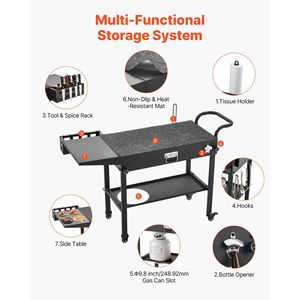 Carrello per Barbecue da Esterno 31 X 17 Pollici, Tavolo Pieghevole per Cucinare all'Aperto con Portarotolo e Ganci - Product Image 6