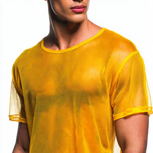 T-shirt en maille transparente à épaules tombantes pour homme, léger, séchage rapide, coupe-vent, surdimensionné, transparent - Product Image 5