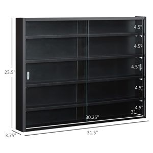 Vetrina da Parete a 5 Ripiani in Vetro Nero con 2 Ante in Vetro e 4 Ripiani Regolabili - Product Image 3