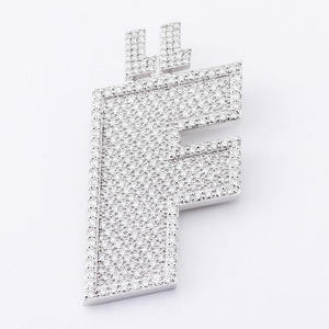 Colgante con Letra F, Cristal, Micro Pavé, Aleación Plateada, Unisex, Estilo Hiphop, Joyería de Moda - Product Image 2