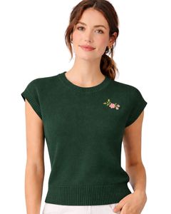 เสื้อสเวตเตอร์ถักแขนกุดสีดำสำหรับผู้หญิง คอกลม น้ำหนักเบา สวมใส่สบาย เหมาะสำหรับฤดูร้อน ตกแต่งลายปักแบบมินิมอล สวยหรู ทันสมัย - Product Image 1