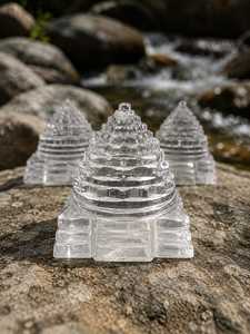 Quartz Clair Naturel Sculpté à la Main Shree Yantra, Géométrie Sacrée en Cristal pour la Méditation Vastu, le Temple à Domicile et le Bureau - Product Image 4