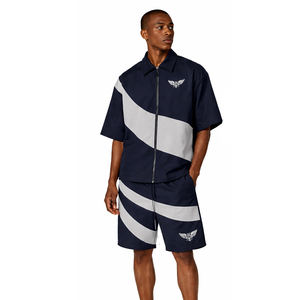 custom Mens Navy Blue Tracksuit Set Short Sleeve Zip <b>Shirt</b> & Shorts 2 Piece Summer Casual Sportswear Athletic Outfit Streetwear - Product Image 3