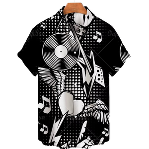 Camisa Hawaiana Casual de Manga Corta con Estampado Musical para Hombre, Talla Grande, Venta Directa, Playa, Verano - Product Image 2