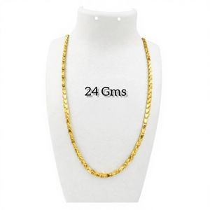 Collar de Cadena de Barra Clásico de Lujo para Hombre, Oro Sólido de 22K, Eslabones Cilíndricos Texturizados de Alto Brillo, 24 Gramos, Auténtico, para Bodas y Fiestas - Product Image 1