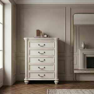 Commode à 5 tiroirs en bois massif de style néo-classique pour projet hôtelier 5 étoiles, meuble de rangement de luxe pour <span class=keywords><strong>chambre</strong></span> à coucher, fabrication OEM ODM sur mesure - Product Image 3