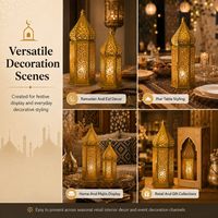 Juego de 2 Faroles Marroquíes Dorados para Ramadán, Portavelas Hexagonales de Metal, Decoración Islámica para Eid, Venta al Por Mayor